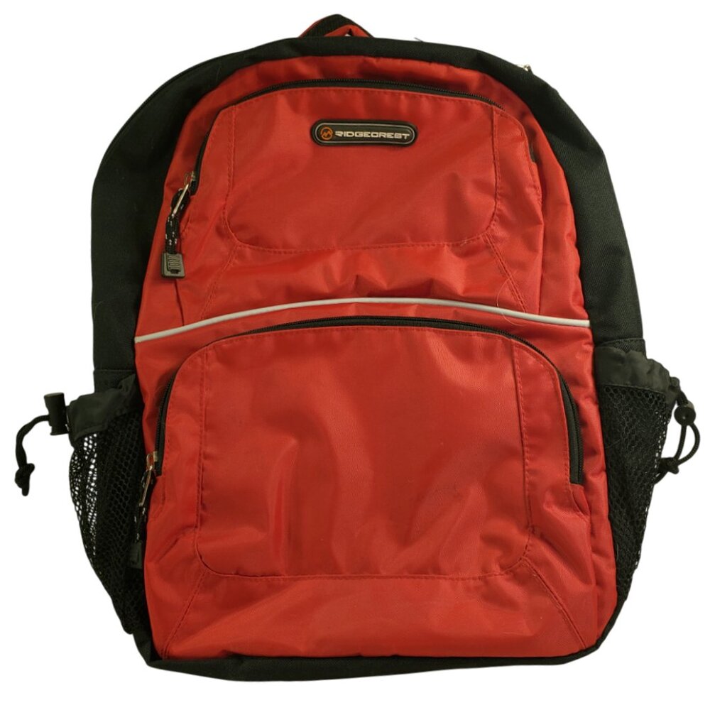 Ridgecrest Backpack Book Bag Red and Black Multipockets Pencil & Bottle Pockets